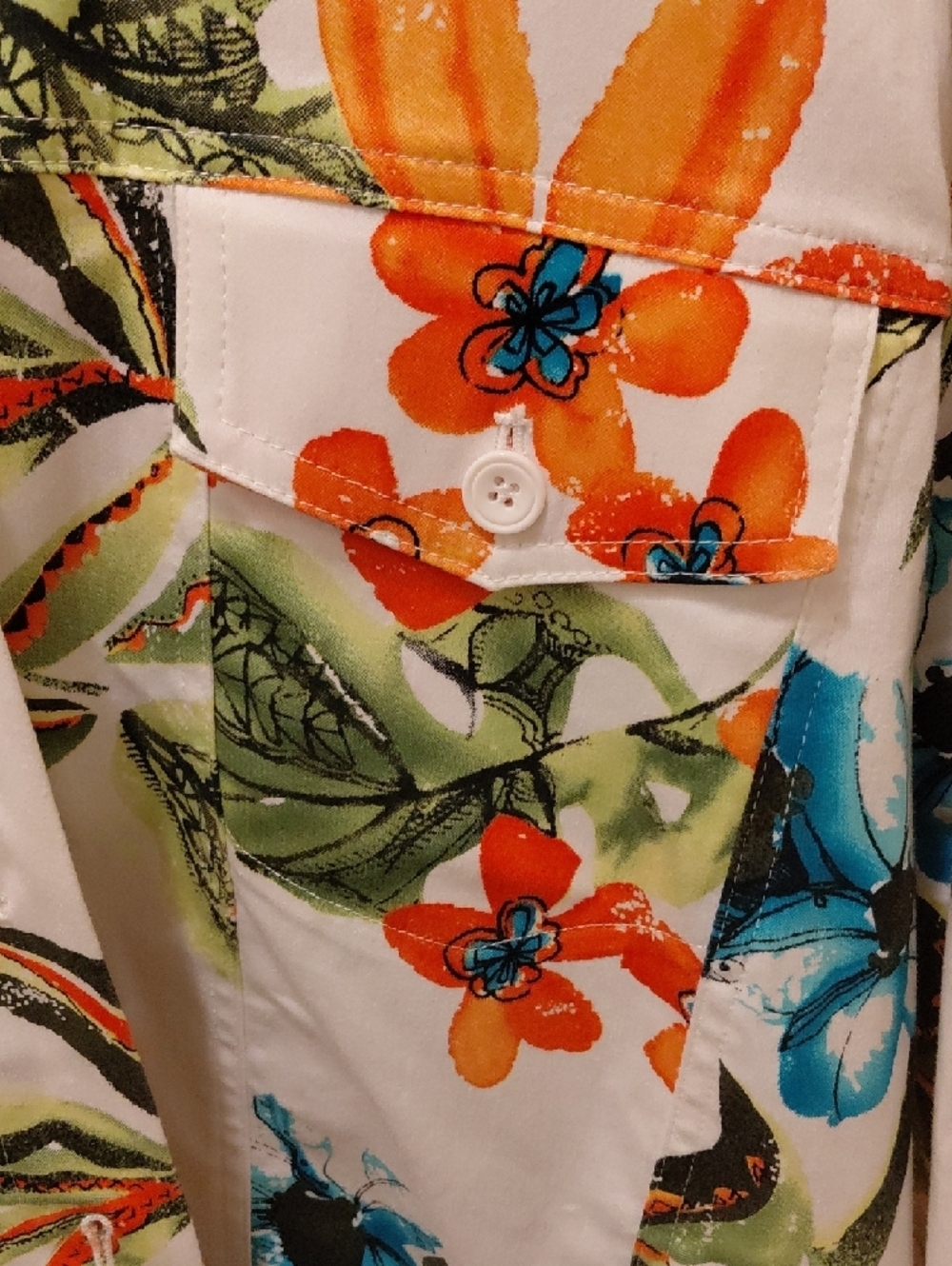 Alfred Dunner White Shirt Jacket with Orange & Blue Floral Print - Picture 2 of 5